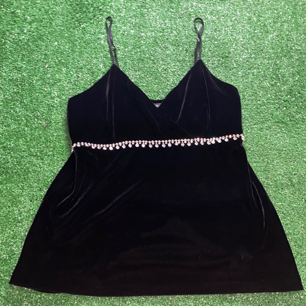 INC International Petite Velvet Jeweled Spaghetti Adjustable Strapped Tank